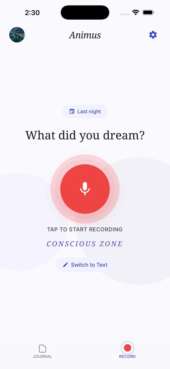 Animus record screen: What did you dream?