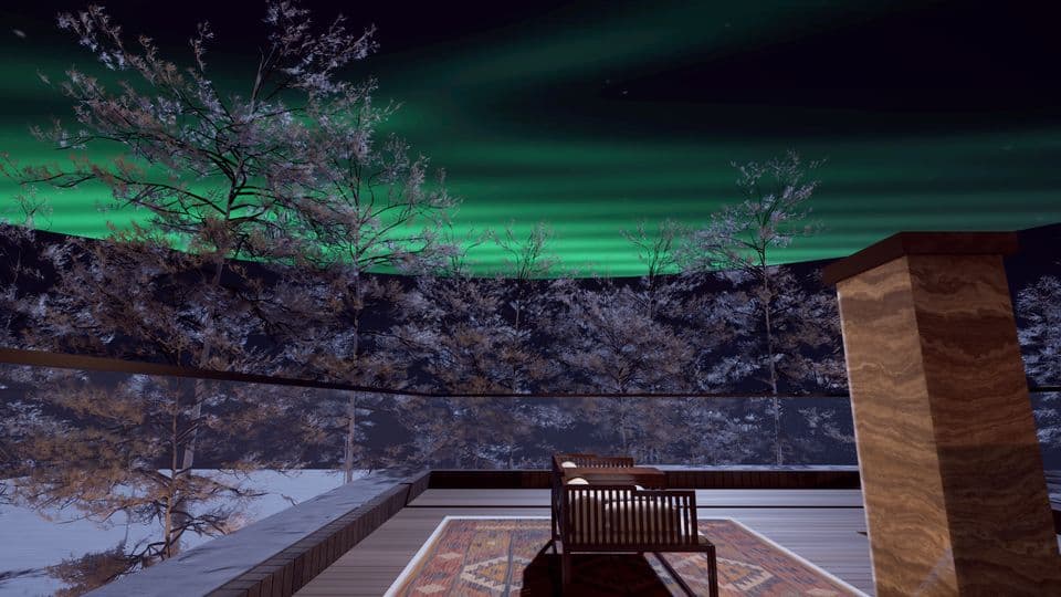 The terrace panorama under an aurora