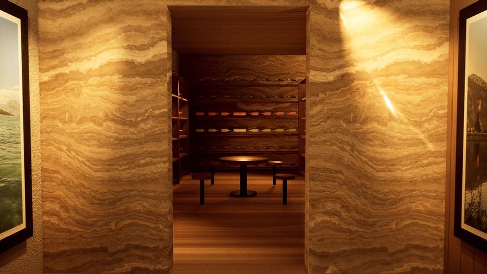 The wine cellar in travertine